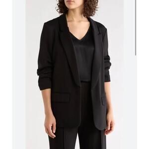 Daniel Rainn Black Ruched Sleeve Blazer Open Front Stretch Career Jacket M NWT